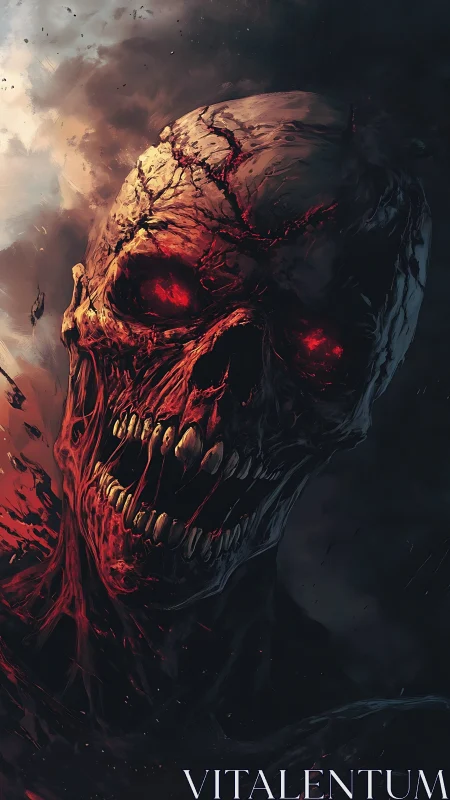 Burning skeletal horror with glowing crimson eyes unleashed.