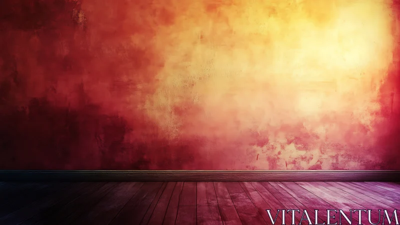 Warm textured gradient wall with empty wooden floor space.