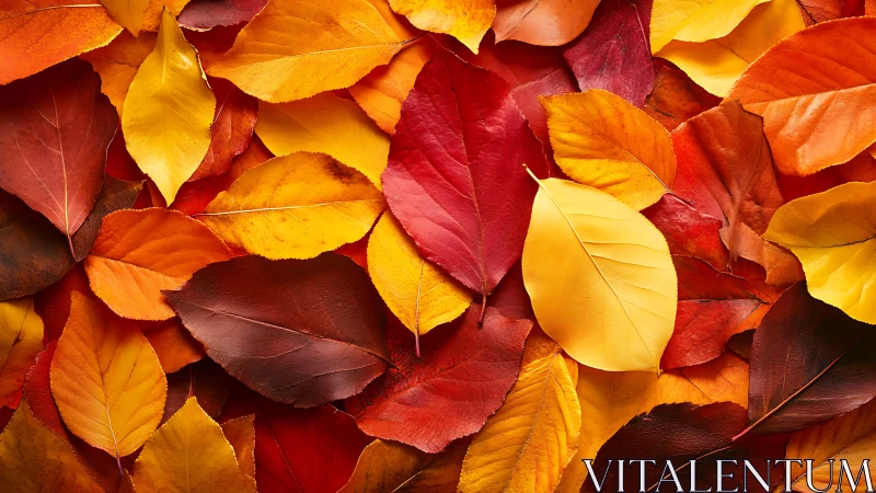 Golden and crimson autumn leaves lie in a cozy carpet