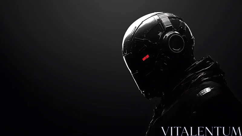 Cybernetic sentinel portrait in stark monochrome lighting.