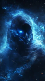 Hooded spectral figure formed from luminous blue energy.