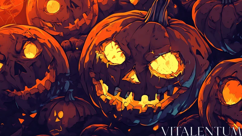 Grinning jack-o&rsquo;-lantern horde crackles with molten mischief