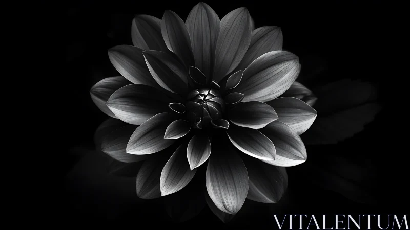 Monochrome dahlia bloom rendered in sculptural detail.
