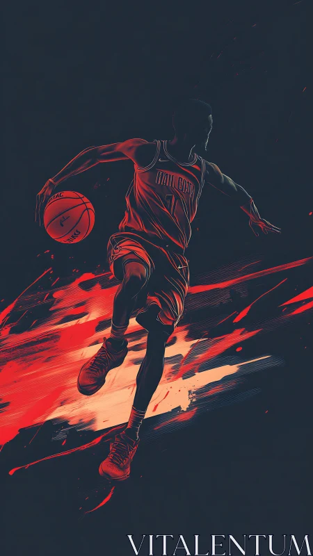 Basketball player in motion with red dynamic streaks.
