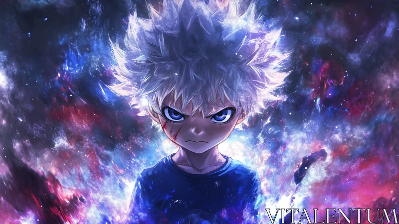 Starlit storm child ignites cosmic fury in glowing nebula.