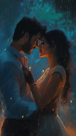 Rain-Soaked Romance: Golden Aura Intimate Moment.