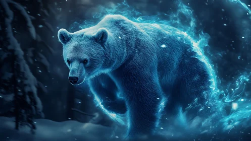 Luminescent spectral bear materializes in a nocturnal snowstorm