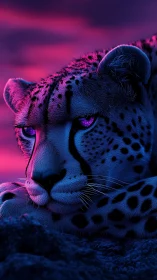 Neon Leopard: Mystical Predator in Cyberpunk Glow