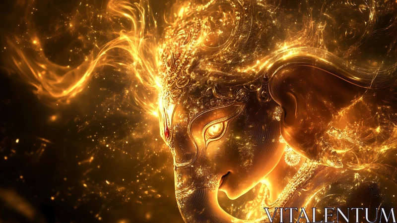 Golden glowing Ganesha figure in swirling radiant light.