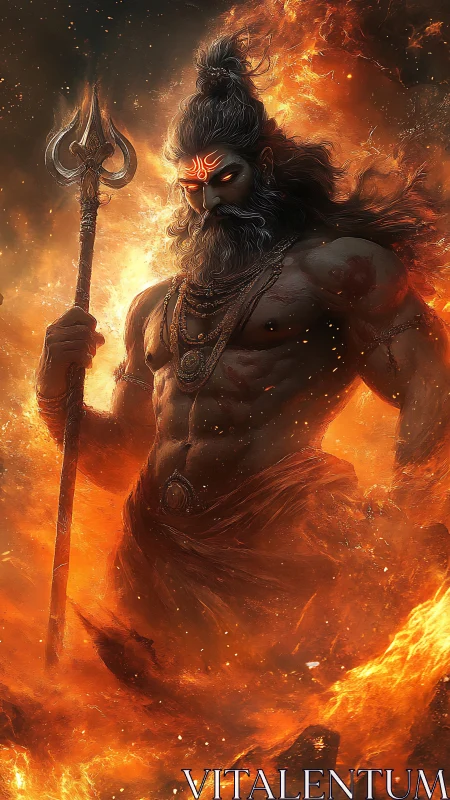 Mythic fire deity rendered in dynamic infernal digital chiaroscuro