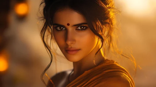 Sunlit portrait captures intense gaze under warm golden glow