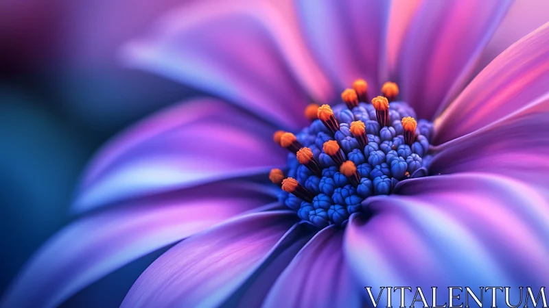 Vibrant Macro Bloom: Vivid Purple Petals with Striking Orange Center