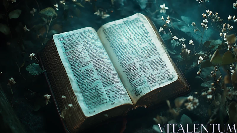 Whispering forest scriptures glow within a mossy midnight