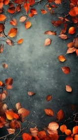Autumn leaves frame a misty teal void with quiet drama.