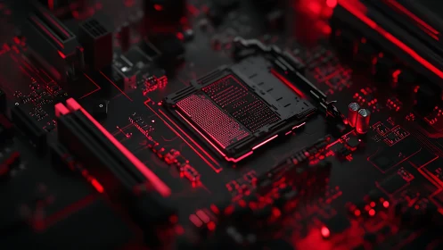 Glowing red motherboard invites a closer look at high tech