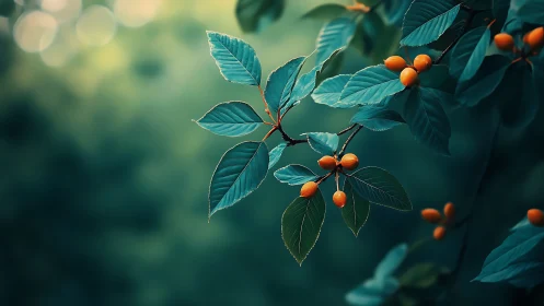 Close-up of vibrant orange berries on branch in soft natural light.