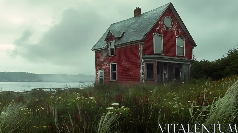 Abandoned Farmhouse Overlooking Silent Water.