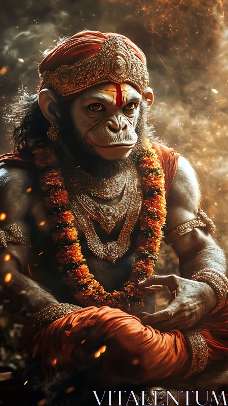 Ember crowned monkey sage in jeweled garlands of devotion.