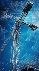 Industrial Vision: Blueprint and Crane Against Blue Sky