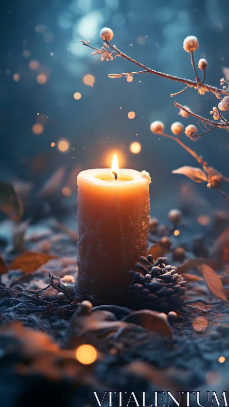 Winter forest candle hums softly against the drifting frost