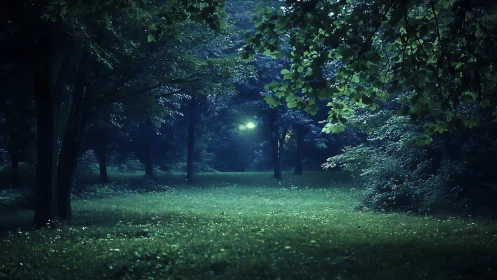 Moonlit Forest Clearing Under Ancient Canopy.