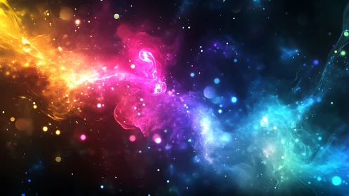 Radiant cosmic colors swirl gently through a dreamy night sky