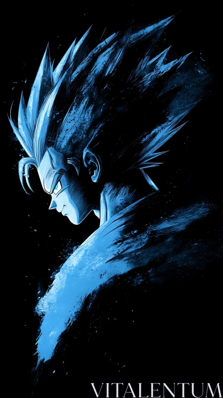 Blue-toned profile of spiky-haired manga figure in shadow.