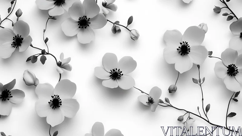 Ghostly Blooms Dance: Monochrome Anemone Garden Study.