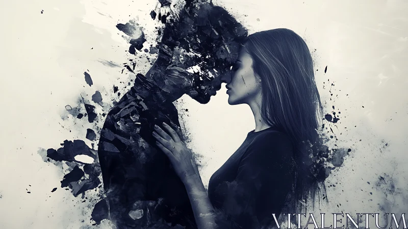 Double Exposure Portrait Merging Human Profile with Particle Dispersion.