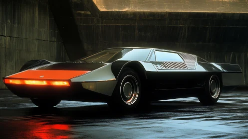 Low-slung wedge concept car with red LED light bar front end