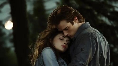Romantic Embrace at Twilight: Cinematic Portrait of Intimate Connection