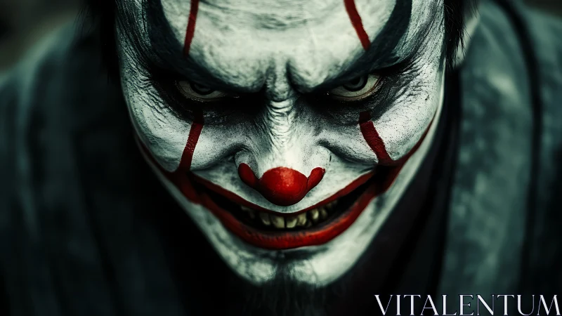 Sinister close-up portrait of menacing horror clown