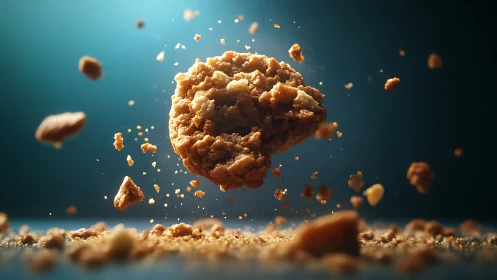 Golden Crumbles Dancing Through Blue Skies.
