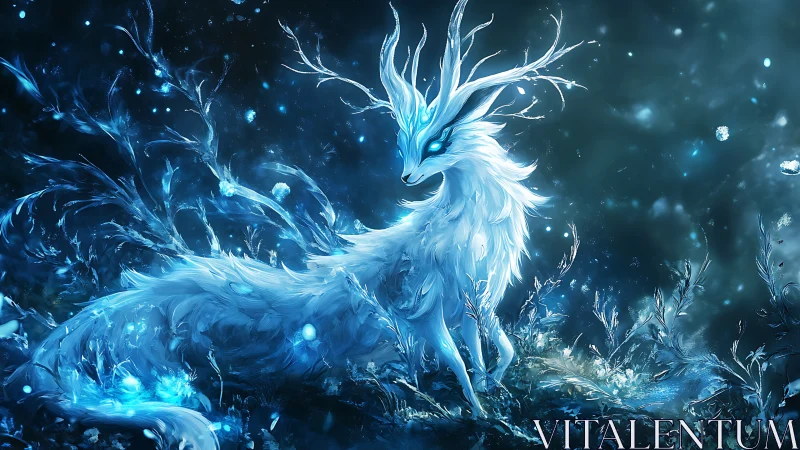 Luminescent frost spirit stag in ethereal digital painting.