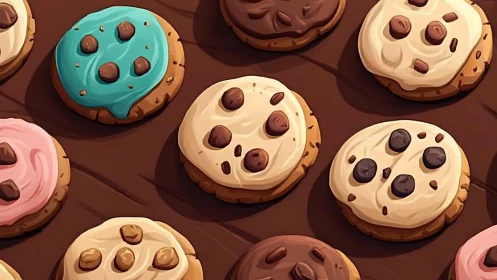 Frosted cookie parade marches across a chocolatey tabletop