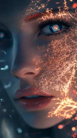 Cybernetic portrait isolates neural-light overlays on human face