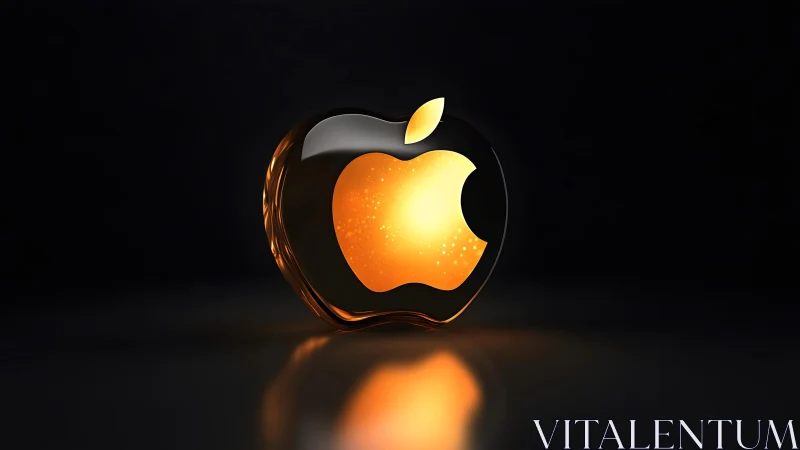 Glowing Golden Apple Logo in 3D on Dark Minimalist Background. Glowing Golden Apple Logo in 3D on Dark Minimalist Background.