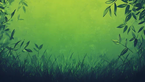 Layered botanical silhouettes with gradient light diffusion and atmospheric depth rendering