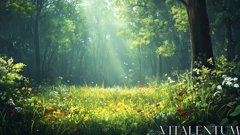 Luminous Forest Glade with Wildflower Meadow