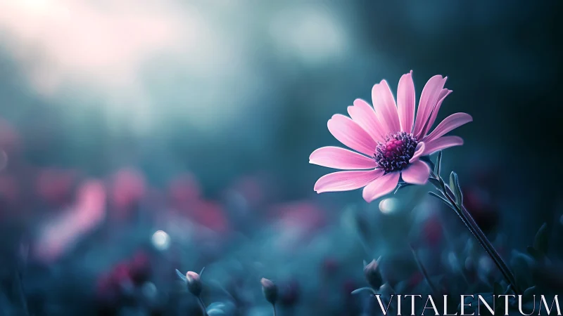 Pink Daisy's Quiet Moment in the Mist.