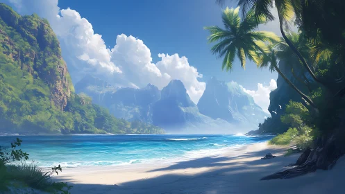 Tropical lagoon framed by towering limestone cliffs and palm vegetation.