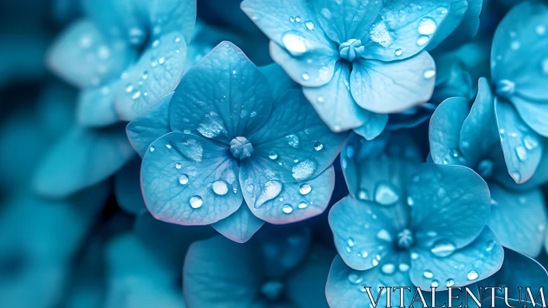 Turquoise flowers with water droplets in close-up detail.