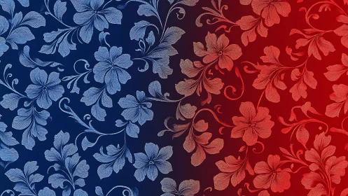 Floral gradient pattern with blue to red engraved blooms.