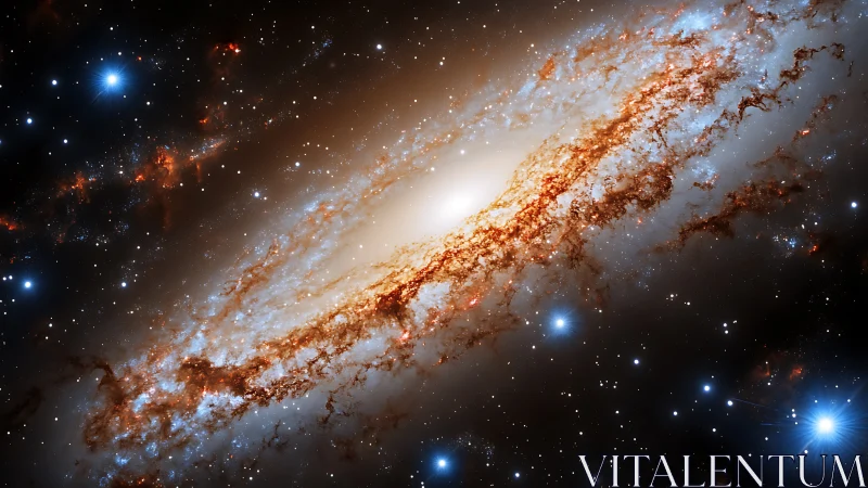 Swirling starlit galaxy wrapped in glowing cosmic dust.