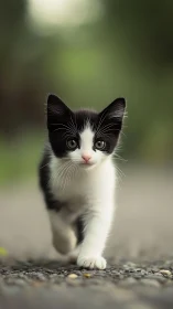 Sweet Black and White Kitten Walking Toward You