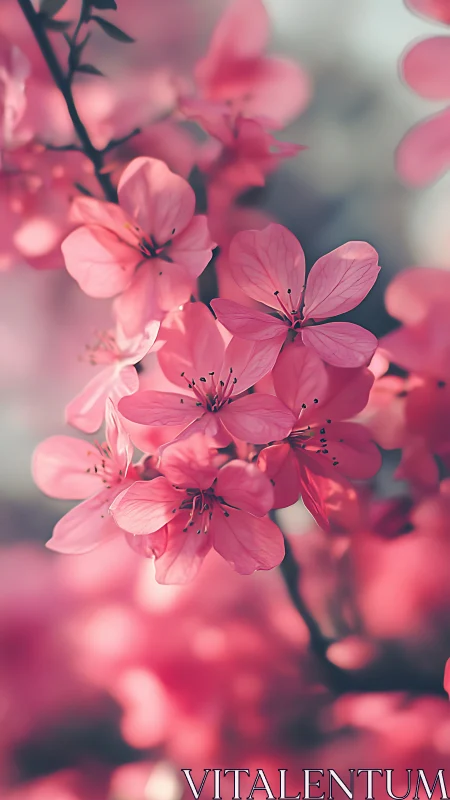 Delicate Pink Blooms Basking in Warm Light.