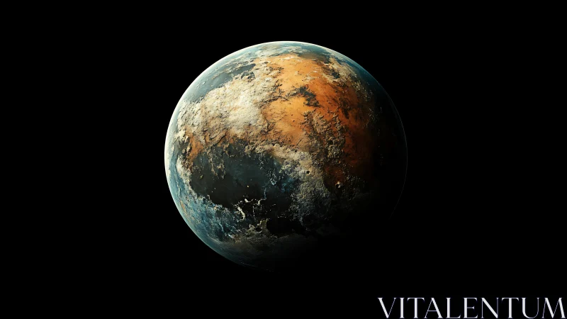 Lonely rust colored planet glows softly in deep space