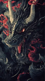 Nightfire dragon roars boldly through swirling crimson smoke