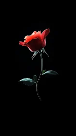A Single Red Rose Glows Against the Darkness.