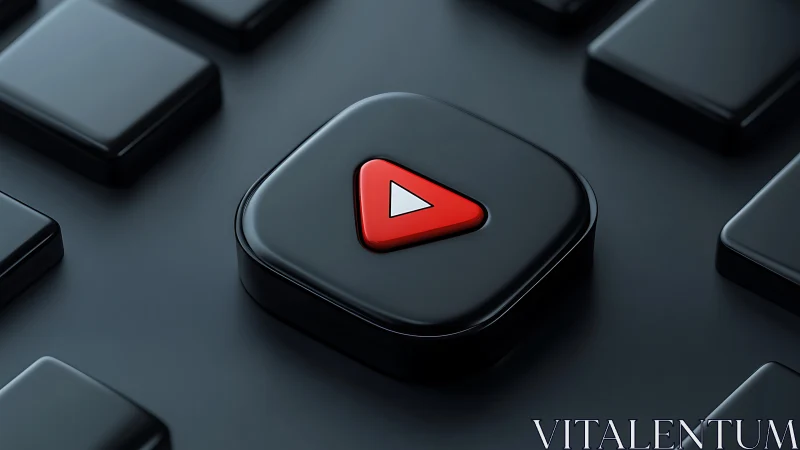 Red triangular play icon on raised black square button.